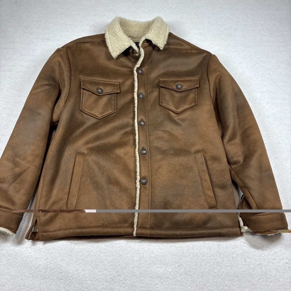 STS Ranchwear Mens Wheeler Faux Fur Rancher Jacket Tan Faux Leather Size Large